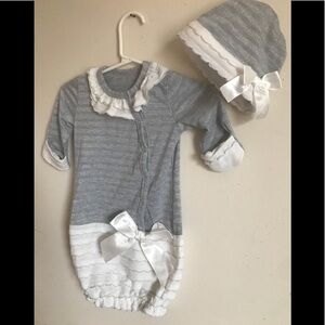 Silver Ruffle Shimmer Baby Gown And Beanie Hat